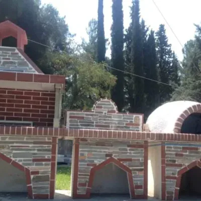 ΣΕΤ Ψησταριά, Νεροχύτης & Φούρνος με κόκκινο πυρότουβλο και επένδυση στενάρι Καβάλας
