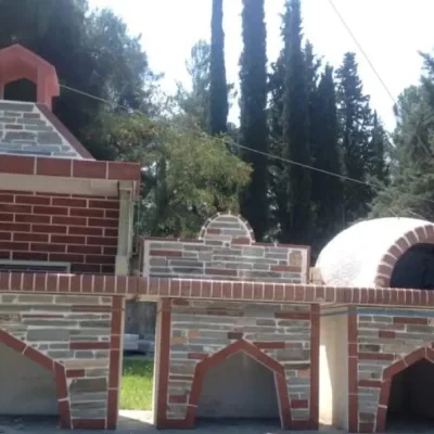 ΣΕΤ Ψησταριά, Νεροχύτης & Φούρνος με κόκκινο πυρότουβλο και επένδυση στενάρι Καβάλας