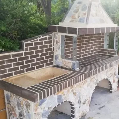 ΣΕΤ Ψησταριά με καφέ πυρότουβλο & Νεροχύτη μωσαϊκού