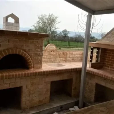 ΣΕΤ Ψησταριά, Νεροχύτης & Μονωμένος Φούρνος, με κίτρινο πυρότουβλο και επένδυση Συριακό