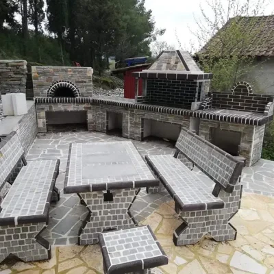 ΣΕΤ Ψησταριά, Νεροχύτης, Πάγκος, Φούρνος & Τραπεζαρία, με μαύρο πυρότουβλο