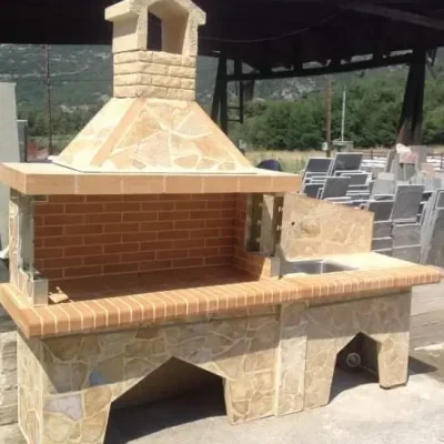 ΣΕΤ Ψησταριά & Νεροχύτης με κίτρινο πυρότουβλο και κίτρινη επένδυση