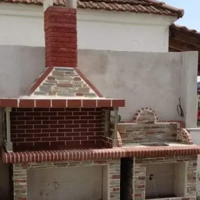 ΣΕΤ Ψησταριά & Νεροχύτης με κόκκινο πυρότουβλο, κόκκινο πυρότουβλο και άσπρο τσιμέντο