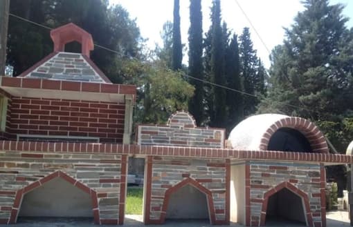 ΣΕΤ Ψησταριά, Νεροχύτης & Φούρνος με κόκκινο πυρότουβλο και επένδυση στενάρι Καβάλας