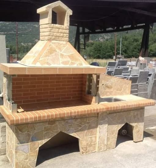 ΣΕΤ Ψησταριά & Νεροχύτης με κίτρινο πυρότουβλο και κίτρινη επένδυση